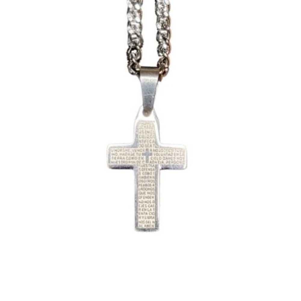 Cross Pendant Necklace Plated Silver Tone 24" Long